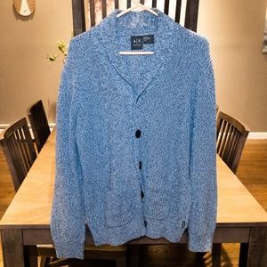 Armani Exchange Blue Marled Button Knit Cardigan L